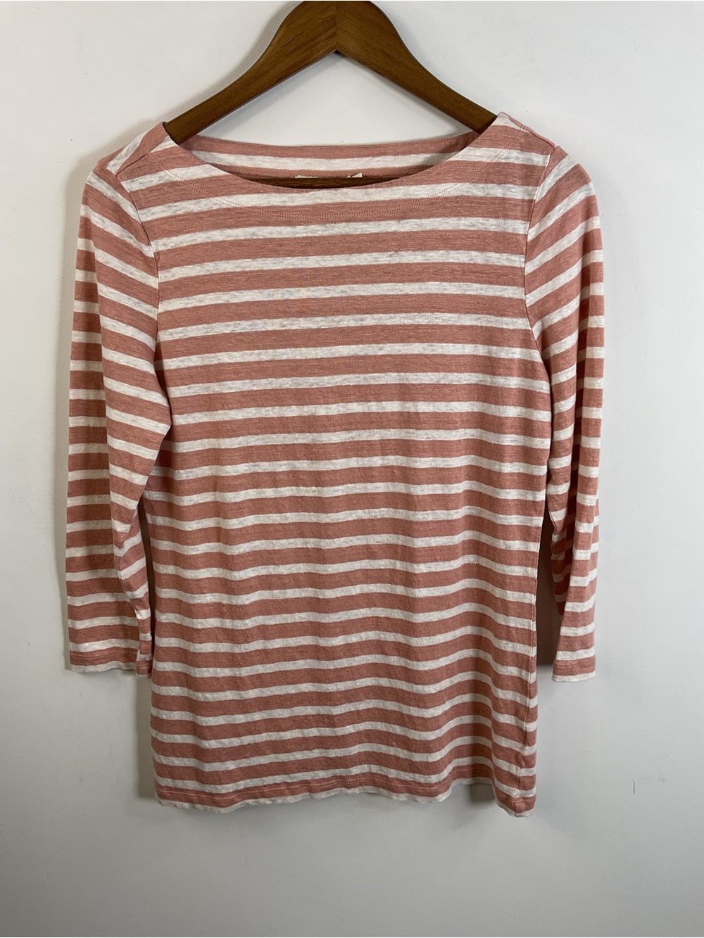 Tory Burch Rose-Pink & White Striped Boatneck 3/4 Sleeve Top Size Large - Picture 3 of 6
